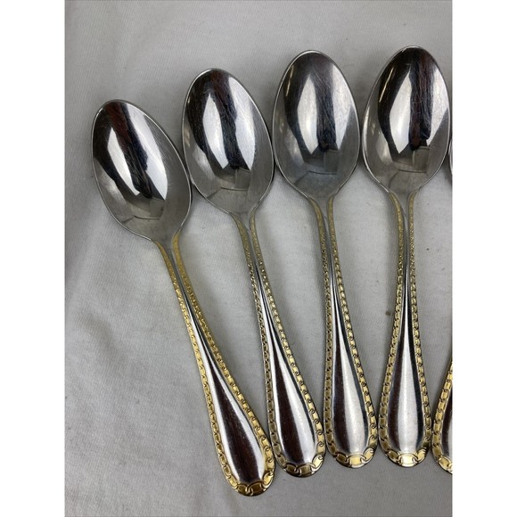 9 Retroneu GOLD ACCENT Chain 6”Spoons 18/8 Korea Stainless Flatware-GreatQuality - Picture 2 of 7